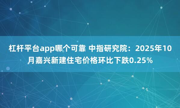 杠杆平台app哪个可靠 中指研究院：2025年10月嘉兴新建住宅价格环比下跌0.25%