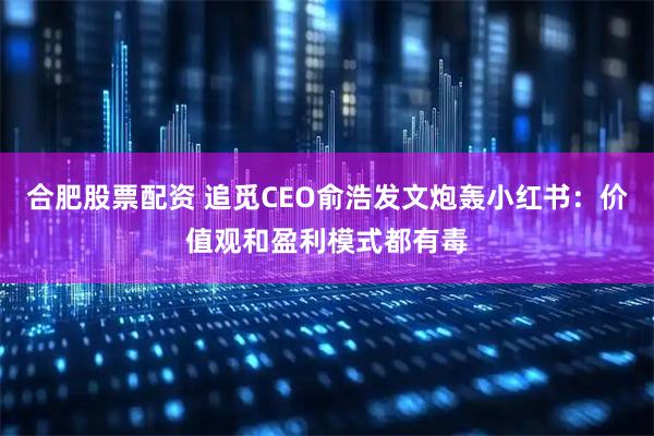 合肥股票配资 追觅CEO俞浩发文炮轰小红书：价值观和盈利模式都有毒